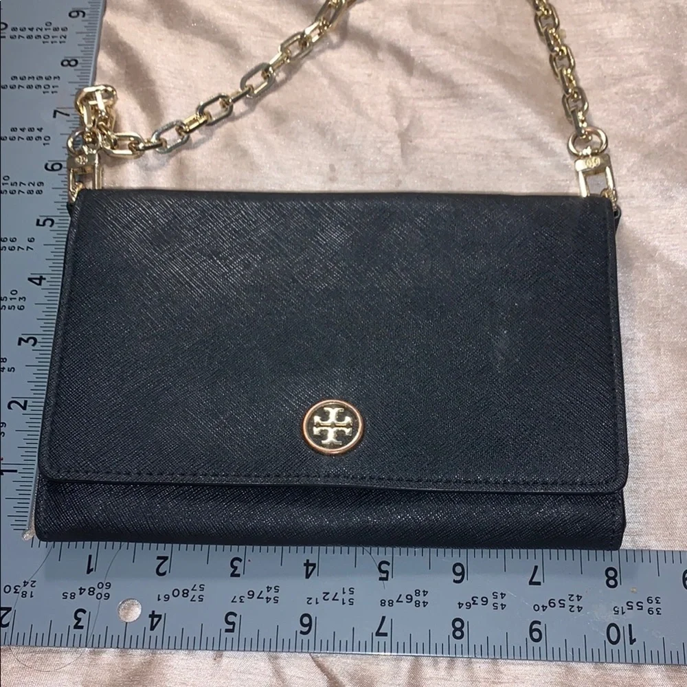 Tory Burch Black Crossbody Bag with Gold Chain Saffiano Leather